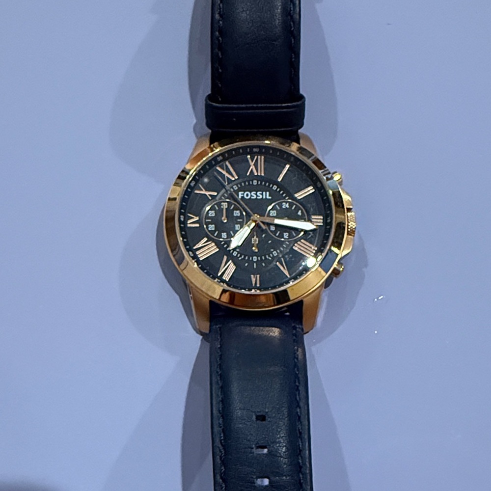 Fossil Gold-Tone Watch with Navy Strap